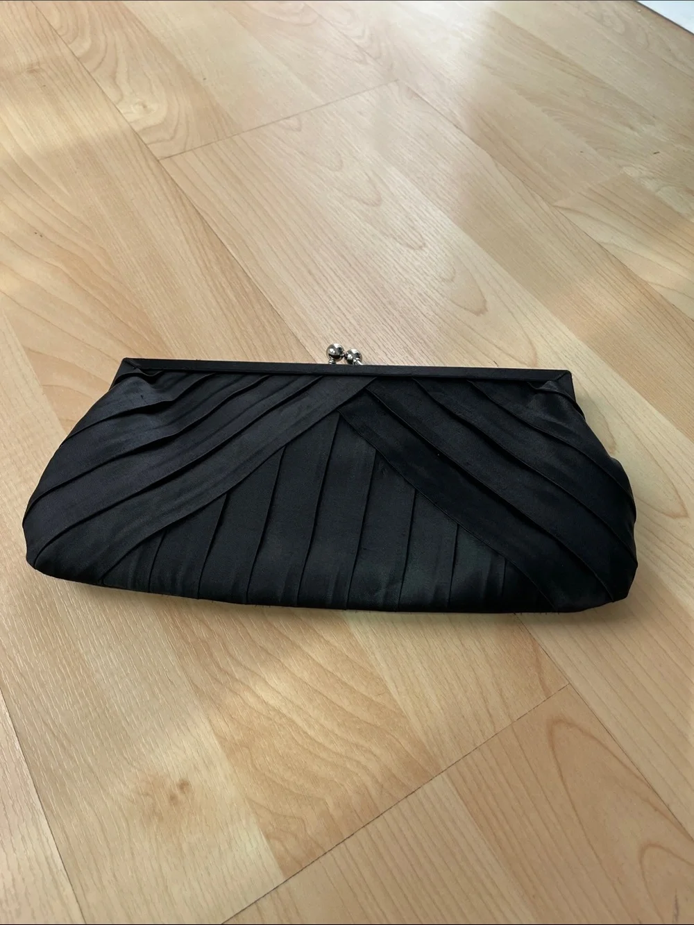 Vintage Black Satin Pleated La Regale Evening Clutch